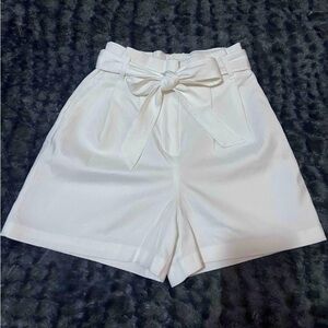 Milly White High-Waist Tie-Belt Shorts